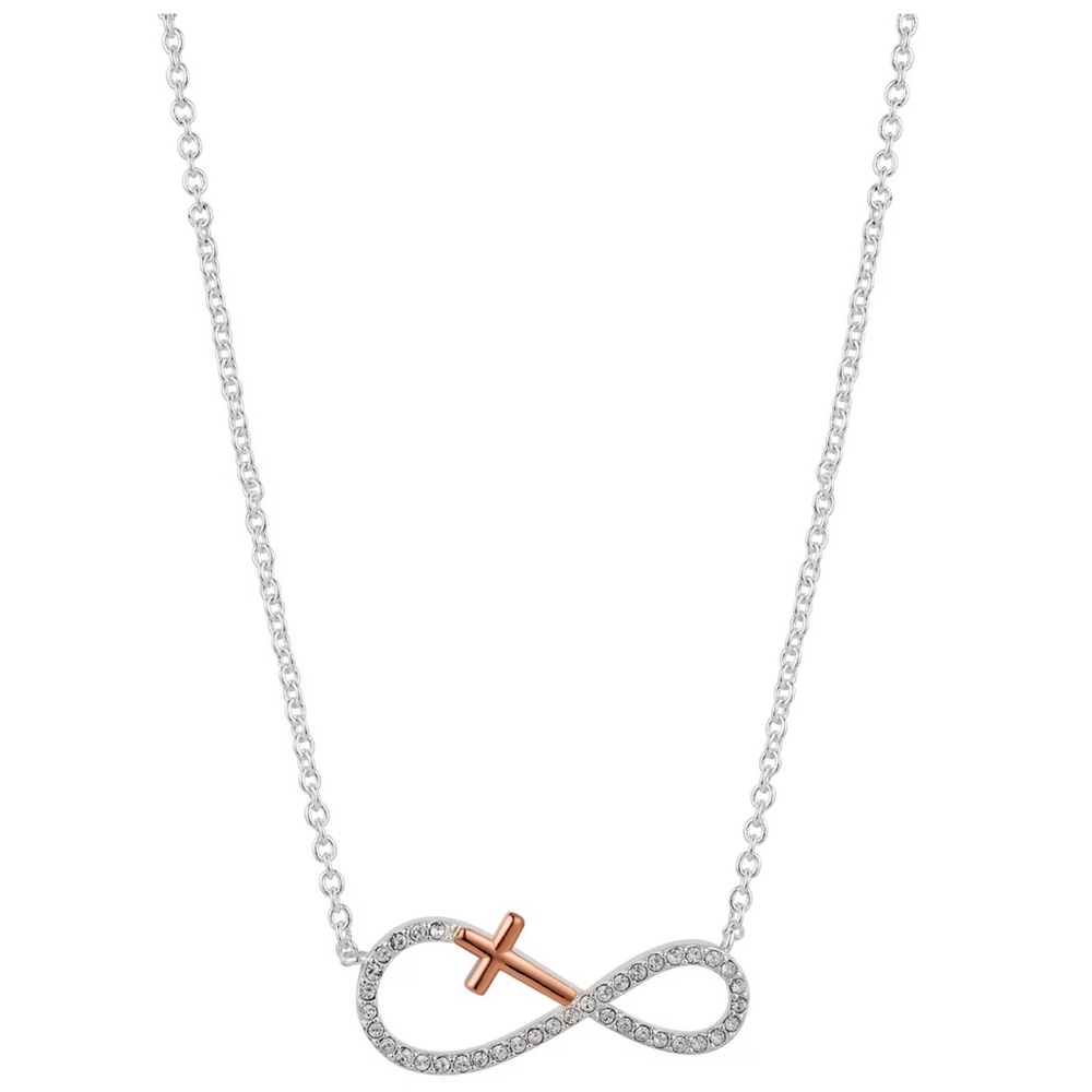 Brilliance Crystal Two-Tone Infinity Cross Necklace